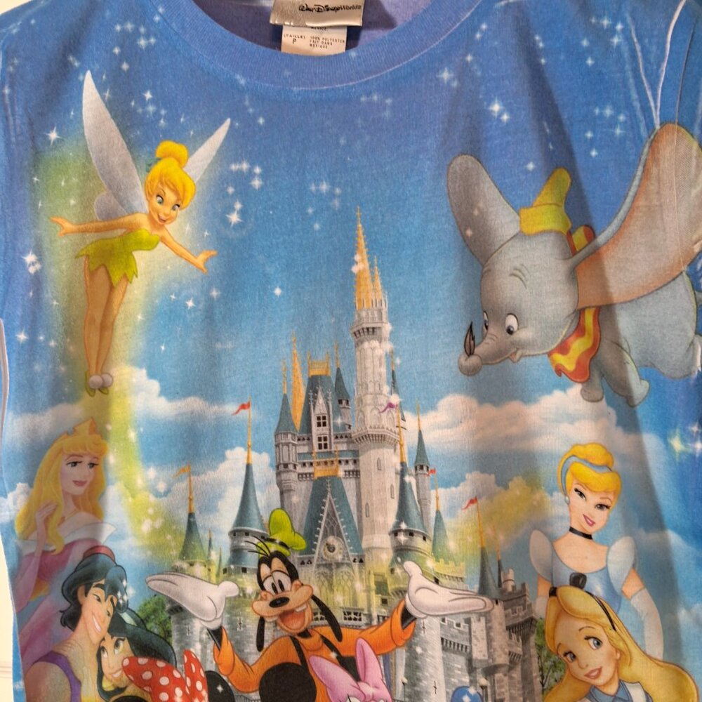 Walt Disney World T Shirt Women Where Dreams Come True All Over Print Blue - Picture 2 of 7